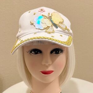#255. White Embellished Butterfly Baseball Cap
